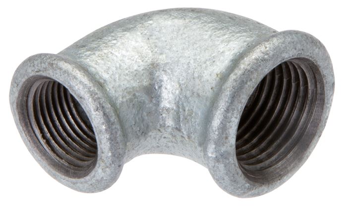 90°-Winkel Rp 1"-Rp 3/4", Temperguss verzinkt