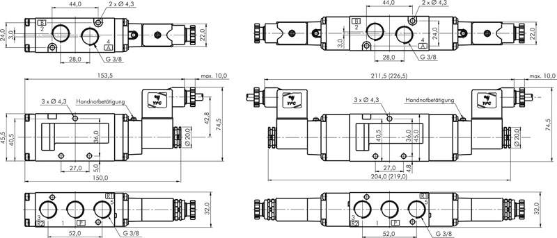 5/2-Wege Magnetventil, G 3/8", Impulsventil, 12 V=