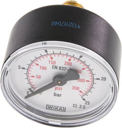 Manometer waagerecht (KU/Ms), 50mm, 0 - 25 bar, G 1/4"
