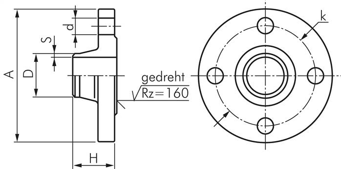 Vorschweißflansch DN125-PN40 (DIN/EN), DIN 2635 & EN 1092-1 (Typ 11), 139,7mm, Stahl schwarz
