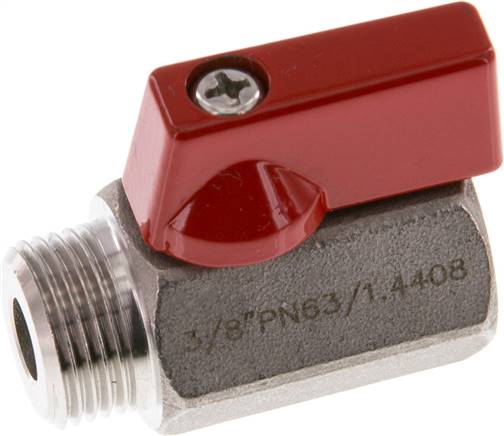 Edelstahl-Minikugelhahn G 3/8" Innengewinde / Außengewinde, PN 63