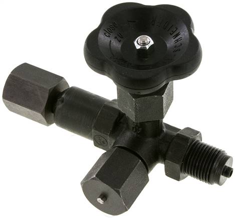 Manometer-Absperrventil G 1/2" Drehbare Muffe - Zapfen mit Schaft für Messgeräte, Messgerätanschluss 1/2" IG