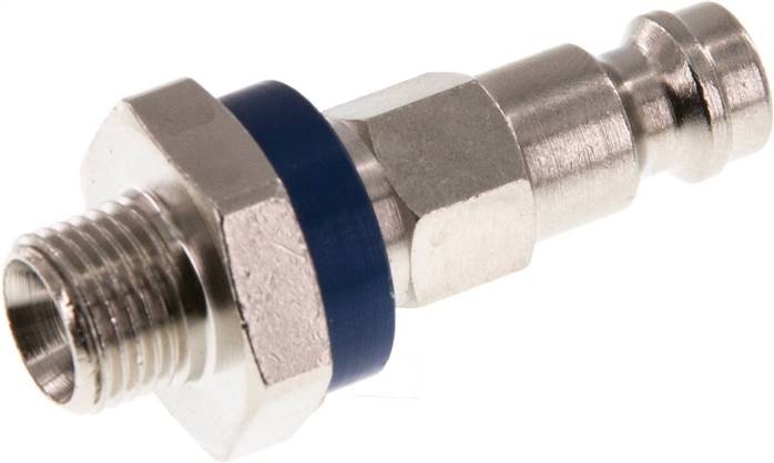 Kupplungsstecker (NW5) G 1/8"(AG), blau, Sechseck SW10, Messing vernickelt