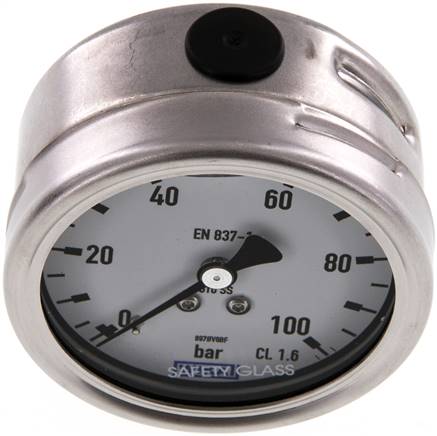 Chemie-Glycerin-Manometer waagerecht, 63mm, 0 - 100bar