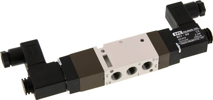 5/3-Wege Magnetventil, G 1/8", Mittelstellung geschlossen, 230 V AC