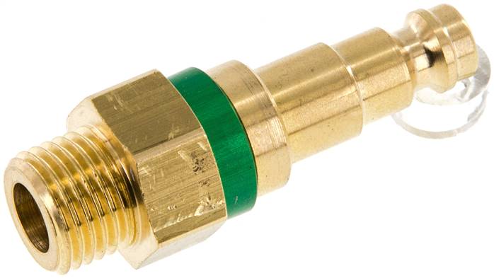 Kupplungsstecker (NW5) G 1/4"(AG), grün, Kreis Ø 10,5 mm, beidseitig absperrend