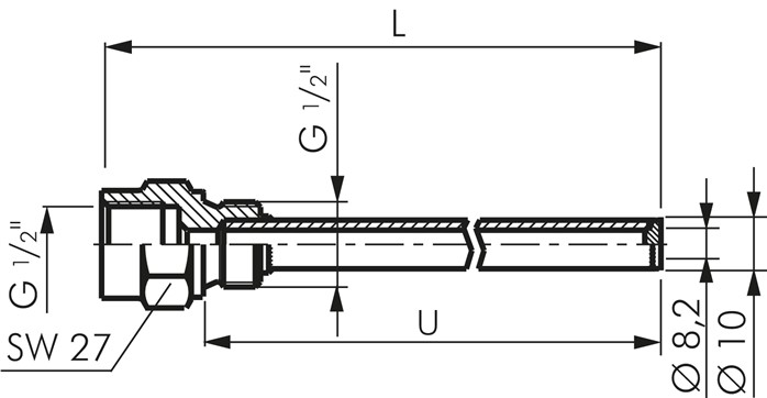 Schutzrohr zum Einschrauben (G 1/2"), 160mm, 1.4571 Typ TR 16012 ES