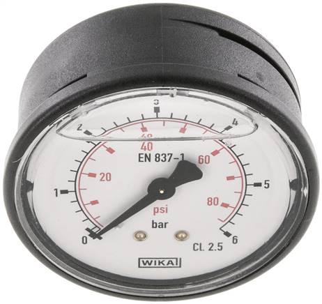 Glycerin-Manometer waagerecht (KU/Ms), 63mm, 0 - 6 bar
