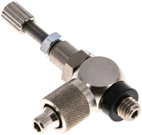 Drosselrückschlagventil M 5-6 x 4mm, abluftregelnd (B), Messing, Rändelschraube und Kontermutter