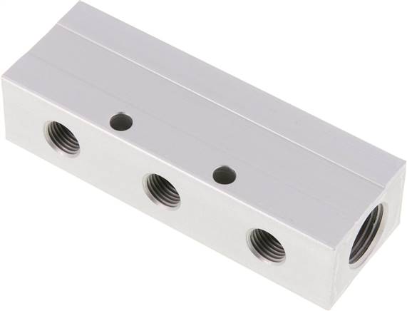 Verteilerleiste 2 x G 1/2"-3 x G 1/4", Aluminium eloxiert
