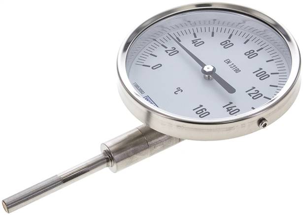 Bimetallthermometer, senkrecht D100/0 bis +160°C/63mm, Edelstahl