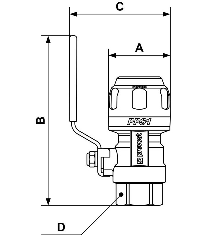 PREVOST-KUGELHAHN MIT INNENGEWINDE für Rohr mit außen-Ø = 16 IG BSPP = G 1/2