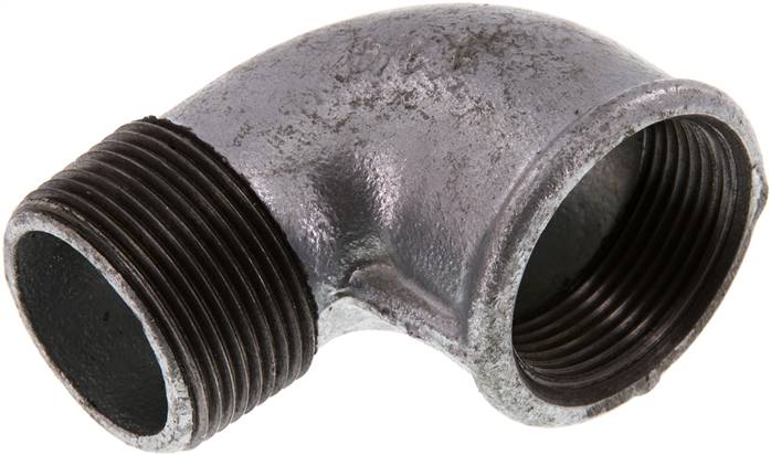 90°-Einschraubwinkel Rp 1-1/4"(IG)-R 1-1/4"(AG), Temperguss verzinkt