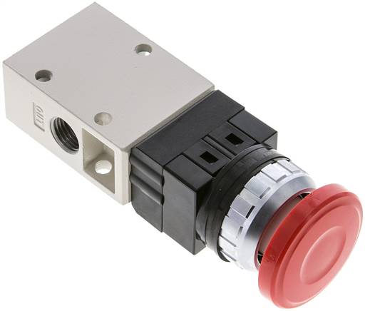 3/2-Wege Ventil G 1/4", Pilztaster rot