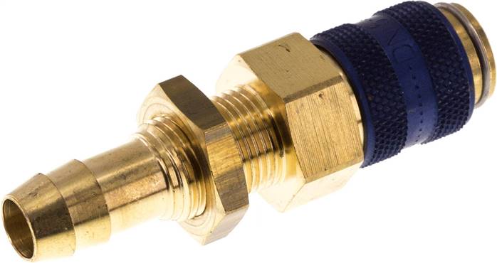 Schott-Schnellkupplung (NW5) 9 (3/8")mm Schlauch, Messing, für Stecker beidseitig absperrend, blau