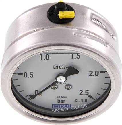 Chemie-Glycerin-Manometer waagerecht, 63mm, 0 - 2,5bar