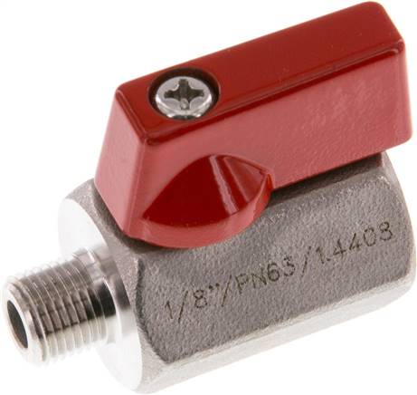 Edelstahl-Minikugelhahn G 1/8" Innengewinde / Außengewinde, PN 63