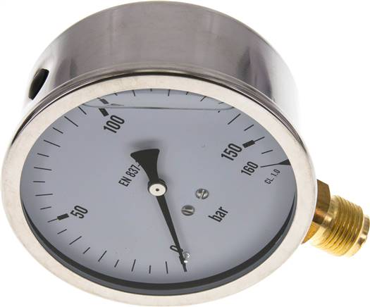 Glycerin-Manometer senkrecht (CrNi/Ms),100mm, 0 - 160 bar -Eco-Line