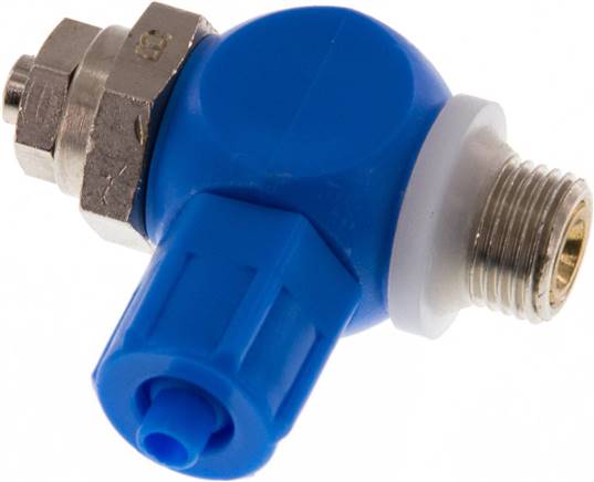 Drosselrückschlagventil G 1/8"-6 x 4mm, abluftregelnd (B), Kunststoff, Schlitzschraube und Kontermutter