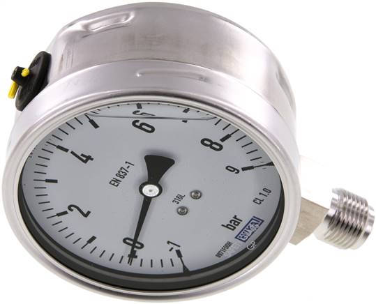 Chemie-Glycerin-Manometer senkrecht,100mm, -1 bis 9 bar