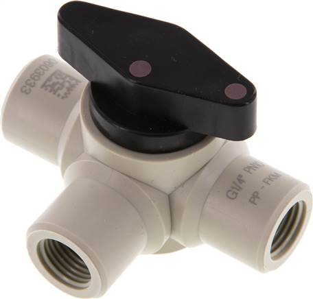 3-Wege Kugelhahn, Polypropylen, G 1/4", PN 10, L-Bohrung (horizontal)