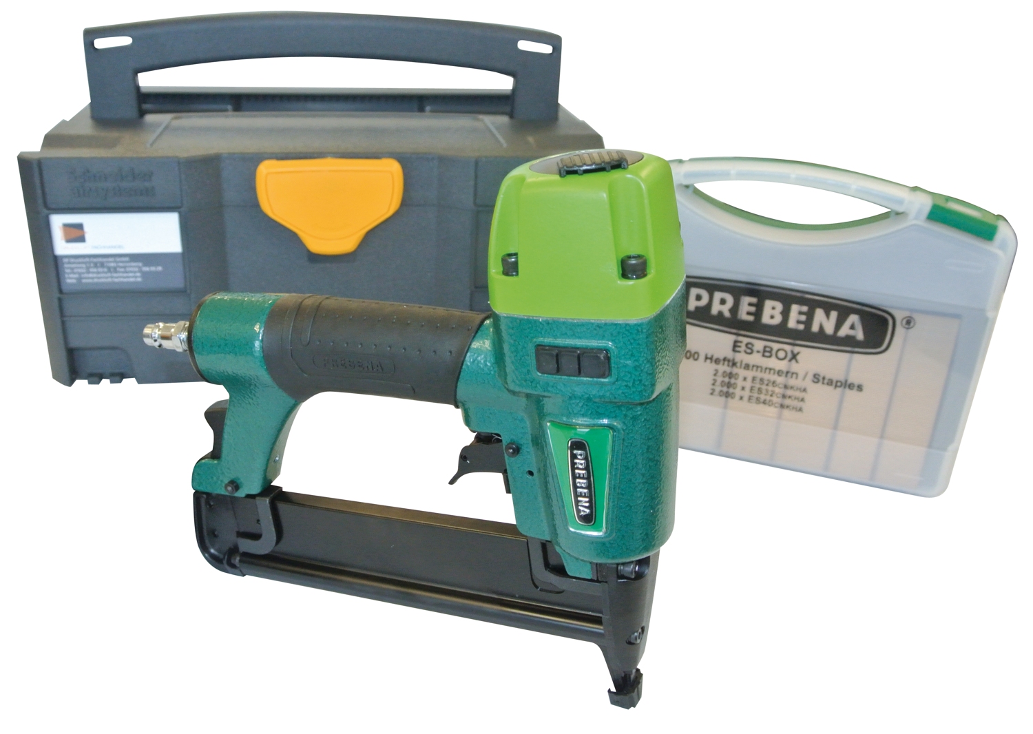 AKTION DF-Spar-Set Prebena Druckluftnagler 2XR-ES40 + ES-Box + Systainer + Spezial-Öl für Druckluftwerkzeuge