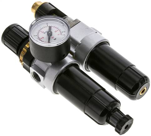 Mini-Wartungseinheit, 2-tlg., G 1/4", 0,5 - 10 bar, Metallbehälter