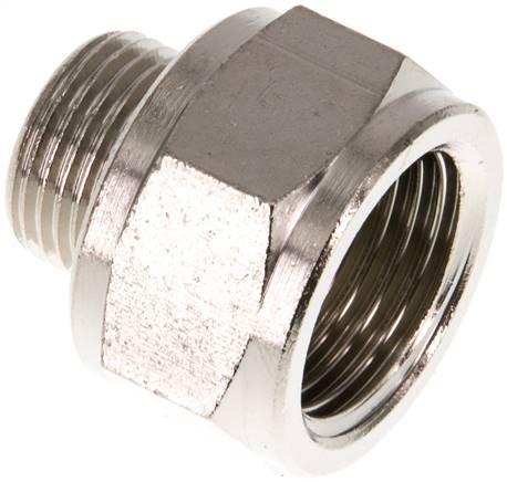 Reduziernippel G 3/8"(AG)-G 1/2"(IG), Messing vernickelt