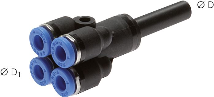 Steckanschluss-4-fach Verteiler 6mm-4mm, IQS-Standard, Steckanschluss