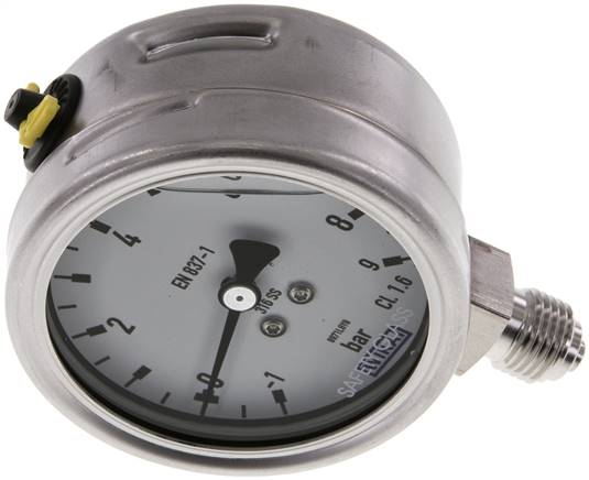 Chemie-Glycerin-Manometer senkrecht, 63mm, -1 bis 9 bar