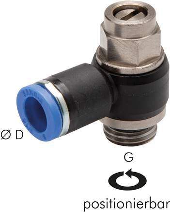 Winkel-Drosselrückschlagventil G 1/8"-6mm,abluftregelnd (Standard), gesichert verstellbar