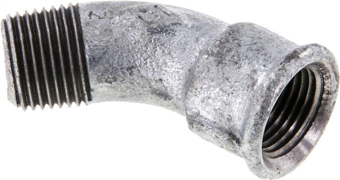 45°-Bogen Rp 1/2"(IG)-R 1/2"(AG), Temperguss verzinkt