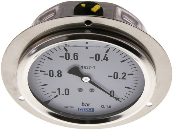 Glycerin-Einbaumanometer,Frontring, 100mm, -1 bis 0 bar