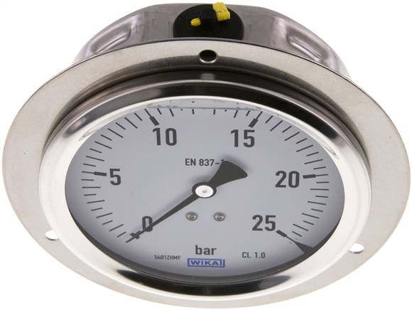 Glycerin-Einbaumanometer,Frontring, 100mm, 0 - 25 bar