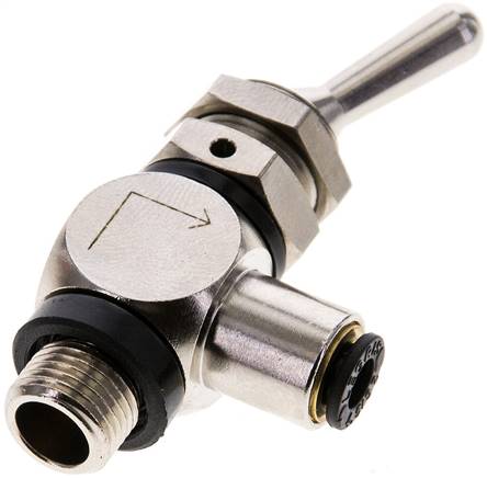 Kipphebelventil 3/2-Wege, Druckeingang: Hohlschraube, 4 mm (außen)-G 1/8" (AG)