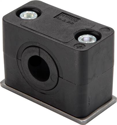 Rohrschelle (Elastomereinsatz) 15mm, Baugröße 4, leichte Baureihe, mit Anschweißplatte