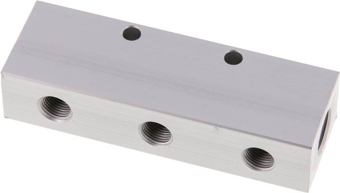 Verteilerleiste 2 x G 1/4"-6 x G 1/8", Aluminium eloxiert, doppelseitig