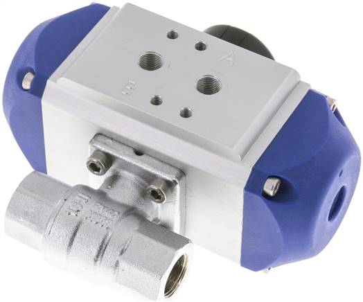 Pneumat. Messing-Kugelhahn, Rp 3/8", Feder-öffnend, FKM-Dichtung