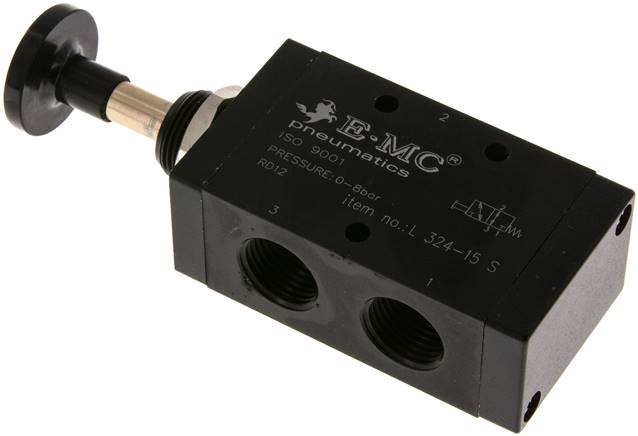 3/2-Wege Axial-Handhebelventil, Federrückstellung, G 1/2"