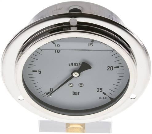 Glycerin-Einbaumanometer,Frontring, 100mm, 0 - 25 bar -Eco-Line