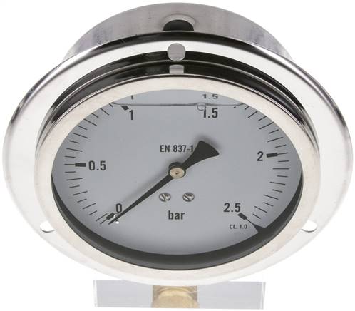 Glycerin-Einbaumanometer,Frontring, 100mm, 0 - 2,5 bar -Eco-Line