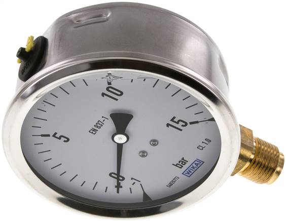 Glycerin-Manometer senkrecht (CrNi/Ms),100mm, -1 bis 15 bar