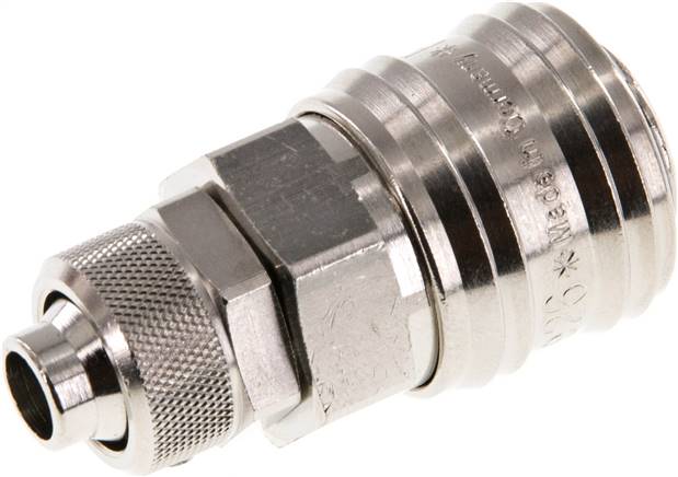 Schnellkupplung (NW7,2) 12x9mm Schlauch, Messing vernickelt, für Stecker beidseitig absperrend