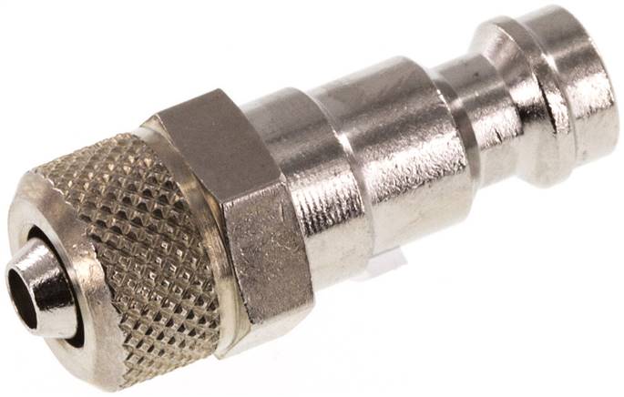 Kupplungsstecker (NW5) 6x4mm Schlauch, Messing vernickelt, Messing vernickelt