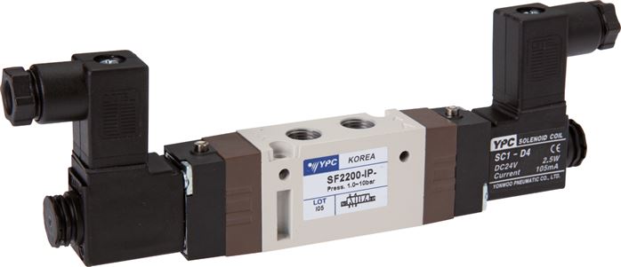 5/2-Wege Magnetventil, G 1/8", Impulsventil, 230 V AC, Norm-Stecker Grösse 0