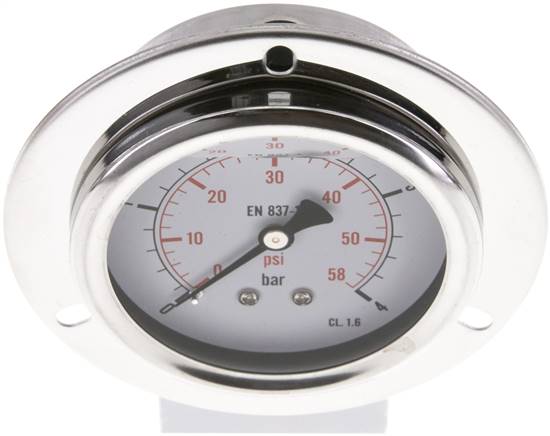 Glycerin-Einbaumanometer,Frontring, 63mm, 0 - 4 bar -Eco-Line
