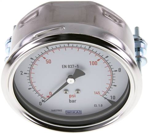 Einbaumanometer, 3-kant-Frontring, 100mm, 0 - 10 bar
