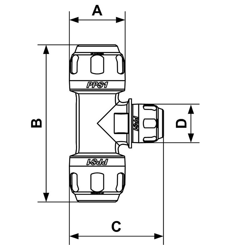 PREVOST-T-STÜCK MIT REDUZIERABGANG für Rohr mit außen-Ø = 32 für Rohr mit außen-Ø = 25