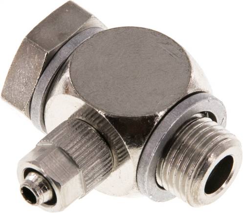 Winkel-Verschraubung G 1/8"-5x3mm, Messing vernickelt, Hohlschraube
