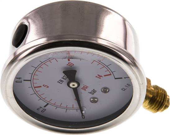 Glycerin-Manometer senkrecht (CrNi/Ms), 63mm, 0 - 1 bar -Eco-Line